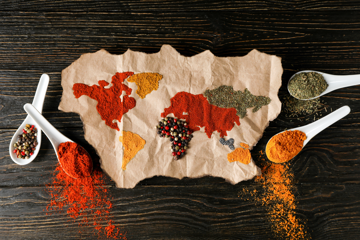 Carte du monde à partir de différentes épices